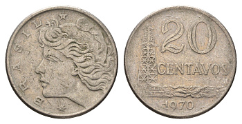 Бразилия 20 сентаво 1970 год-тип KM 579.2 медно-никель 4698-753