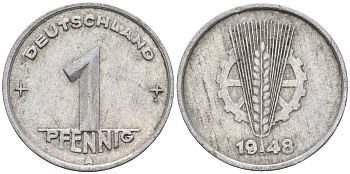 ГДР 1 пфеннииг 1948 A KM 1 алюминий 4596-538