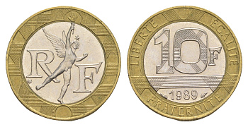 Франция 10 франков 1989 KM 964 биметалл 4543-852