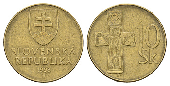 Словакия 10 крон 1993 KM 11.1 латунь 4700-1217
