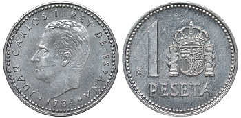 Испания 1 песета 1984 Хуан Карлос I (1975-2014) KM 821 алюминий 62-1112