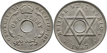 Британская Западная Африка 1 пенни 1947 Георг VI (1937-1952) KM 19 медно-никель 1523-234