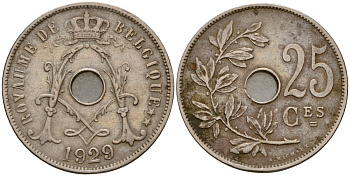 Бельгия 25 сантимов 1929 Belgique KM 68 медно-никель 33-1131