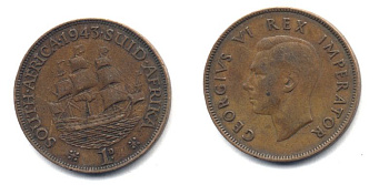 ЮЖНАЯ АФРИКА 1 ПЕННИ 1943 25-715