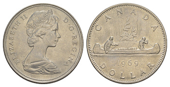 Канада 1 доллар 1969 Елизавета II (1952-2022), каноэ KM 76.1 никель 4634-345
