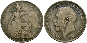 Великобритания 1 пенни 1911 Георг V (1910-1936) KM 810, Spink 4051 бронза 4120-811