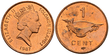 Соломоновы острова 1 цент 1987 Елизавета II (1953-) KM 24 сталь плакированная бронзой aUNC 4602-948