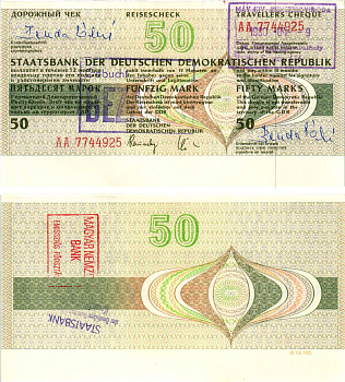 ГДР 50 марок 1990 дорожный чек, серия АА бумага UNC (пресс) 7375-24-3-1