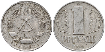 ГДР 1 пфенниг 1964 A KM 8.1 алюминий 4189-512