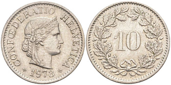 Швейцария 10 раппенов 1973 KM 27 медно-никель 55-444