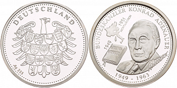 ФРГ МЕДАЛЬ ND КАНЦЛЕТ КОНРАД АДЕНАУЕР серебро PROOF 1087-7-42