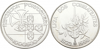 Португалия 1000 эскудо 1998 75 лет лиге бойцов KM 714 серебро UNC 1081-6-51