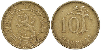 Финляндия 10 марок 1953 H KM 38 алюминиевая бронза 4164-441