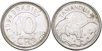 Бразилия 10 крузейро реал 1994 муравьед KM 628 нержавеющая сталь 4388-313