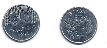 БРАЗИЛИЯ 50 КРУЙЗЕЙРО 1984 KM 594.1 сталь aUNC 51-5735