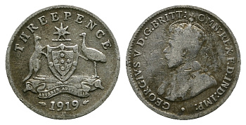 Австралия 3 пенса 1919 M, Георг V (1910-1936) KM 24 серебро 4384-214