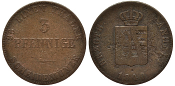 Ангальт-Бернбург 3 пфеннига 1840 Александр Карл (1834-1863) KM 92 медь 65-136