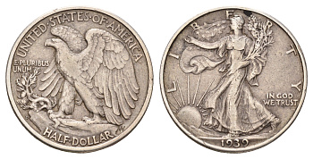 США 1/2 доллара (50 центов) 1939 D KM 142 серебро 4127-2133