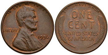 США 1 цент 1956 Авраам Линкольн KM A132 латунь 4189-541