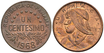 Панама 1 сентесимо 1968  KM 22 бронза  aUNC  4609-821