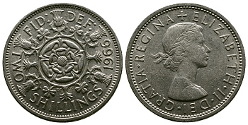 Великобритания 2 шиллинга (флорин) 1966 Елизавета II (1952-2022) KM 906, Spink 4146 медно-никель 4382-642