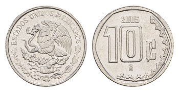 Мексика 10 сентаво 2005 Mo KM 547 нержавеющая сталь UNC 4636-462