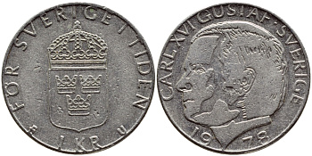 Швеция 1 крона 1978 Карл XVI Густав (1973- ) KM 852 медь плакированная медно-никелем 57-345