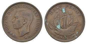 Великобритания 1/2 пенни 1937 Георг VI (1936-1952) KM 844, Spink 4115 бронза 4662-1044