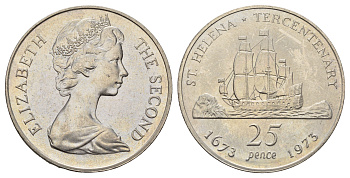 Остров Святой Елены 25 пенсов 1973 300 лет восстановлению британского владения островом KM 5 медно-никель BU 11-171-21