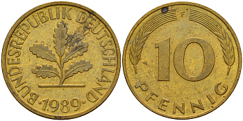 ФРГ 10 пфеннигов 1987 F J. 383, KM 108 сталь плакированная латунью    4603-544