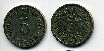 ГЕРМАНИЯ 5 ПФЕННИГОВ 1898 A, KM 11, J. 12 медно-никель 58-133