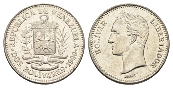 Венесуэла 2 боливара 1990 Симон Боливар Y 43a сталь плакированная никелем 4662-955