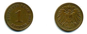 Германия 1 пфенниг 1897 A KM 10, J. 10, Weege 2 медь 35-1146