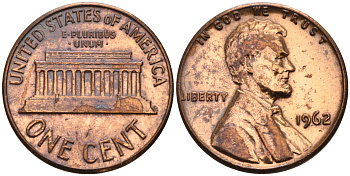 США 1 цент 1962 Линкольн KM 201 медь цинк    4115-316