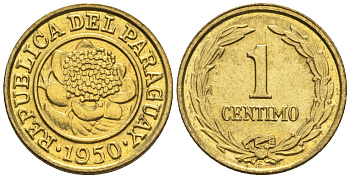 Парагвай 1 сентимо 1950  KM 20 алюминиевая бронза  aUNC  220-1042