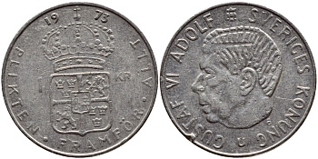 Швеция 1 крона 1973 Густав VI Адольф (1950-1973) KM 826а медь плакированная медно-никелем 4397-157