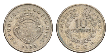Коста-Рика 10 сентимо 1972 KM 185.3 медно-никель 4644-614