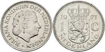 Нидерланды 1 гульден 1971 Юлиана (1948-1980) KM 184а никель 94-627