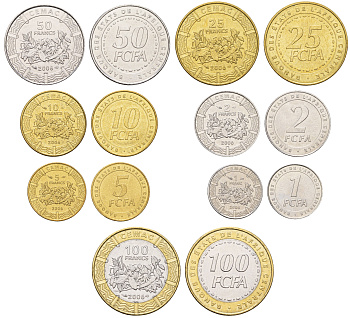 Центральная Африка (BEAC) набор из 7 монет (1, 2, 5, 10, 25, 50 и 100 франков) 2006 KM 15, 16, 17, 18, 19, 20 и 21 UNC 4675-831-837