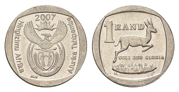 ЮАР 1 ранд 2007 KM 344 медь плакированная никелем 4627-454