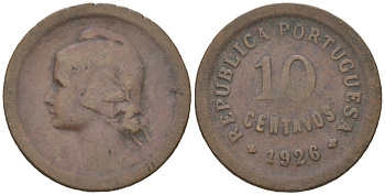 Португалия 10 сентаво 1926 KM 573 бронза 4617-826