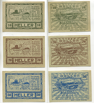 Австрия набор из 3 банкнот 1920 до 31 декабря 1920, нотгельд, 10, 20, 50 геллеров, SINDELBURG   бумага  aUNC  7555-5-1-1