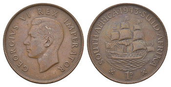 ЮАР 1 пенни 1943 KM 25 бронза 4512-1231