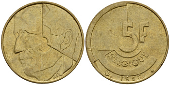 Бельгия 5 франков 1986 Belgique, Бодуэн I (1951-1993) KM 163 алюминиевая бронза 4601-137