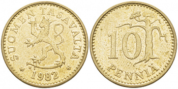 ФИНЛЯНДИЯ 10 ПЕННИ 1982 K KM 46 алюминиевая бронза 3718-141