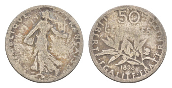 Франция 50 сантимов 1898 KM 854 серебро 4655-628