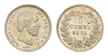 Нидерланды 5 центов 1855 Виллем III (1849-1890) KM 91 серебро UNC 5010-445