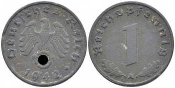 ГЕРМАНИЯ 1 РЕЙХСПФЕННИГ 1942 A KM 97 цинк 112-467