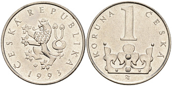 Чехия 1 крона 1993 KM 7 сталь плакированная никелем 4156-137