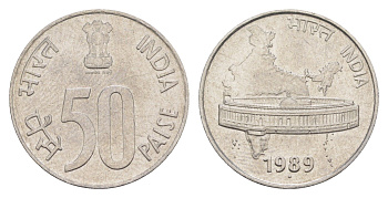 Индия 50 пайсов 1989 круг - монетный двор Ноида KM 69 нержавеющая сталь 4613-325